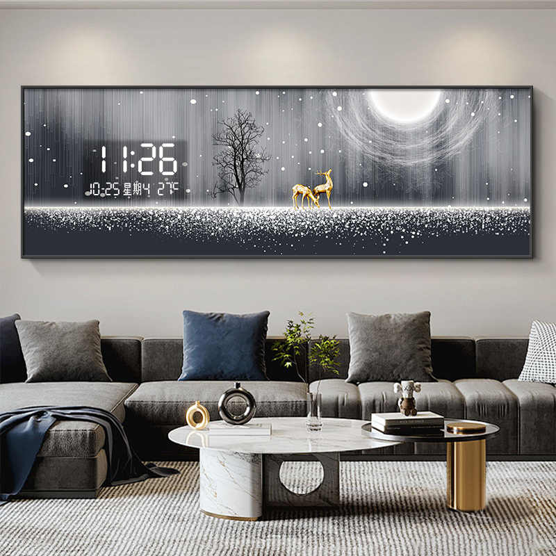 Luxury Lifestyle Background - xx-Light Luxuriöses Elch-Wandbild mit elektronischer Uhr
