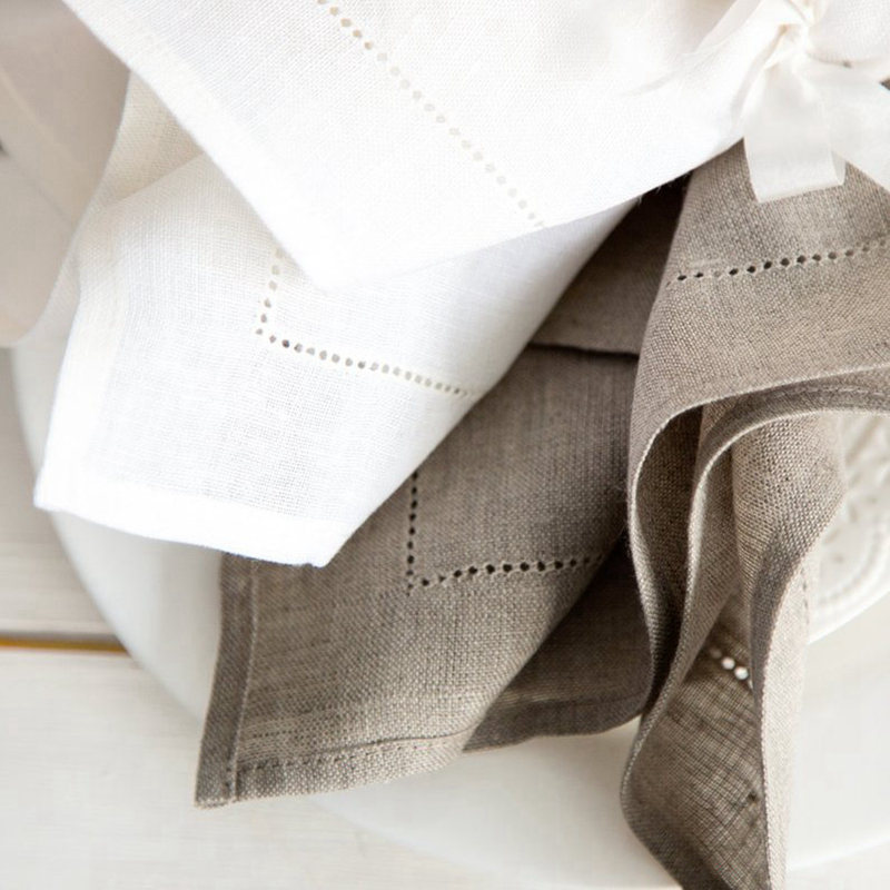Linen Napkin Set - 6-teilige weiße Saumstich-Servietten, Cocktailserviette für Party,