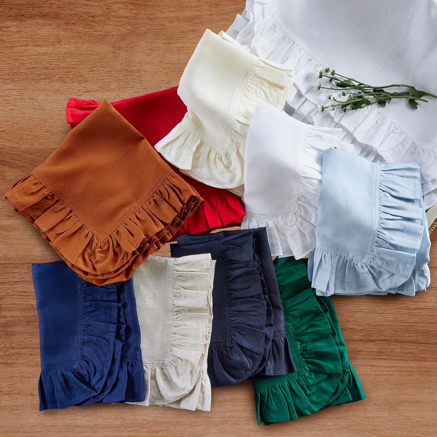 Linen Napkin Set - Set mit 4 Rüschen-Dinner-Servietten aus Leinen,