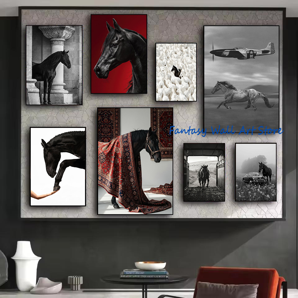 Luxury Lifestyle Picture - Schwarze Pferdefotos Vintage Luxus Wandkunst Robuste