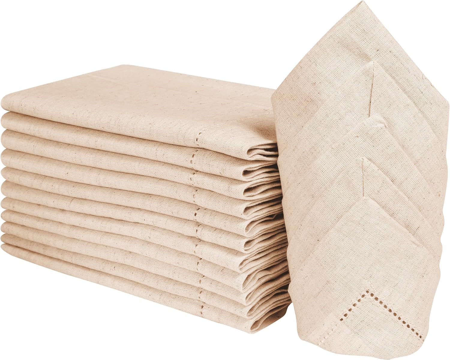 Linen Napkin Set - 1/5/10 Stück Hohlsaumgesäumte Leinen-Servietten in Khaki,