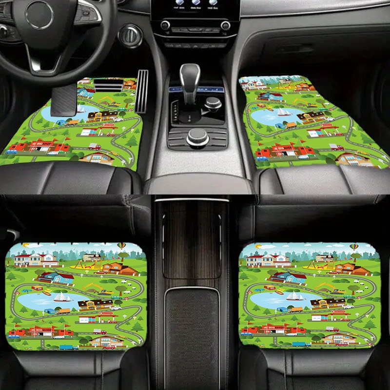 Luxury Lifestyle Cars - 4-teiliges Set Polyester Autofußmatten | Cartoon-Design